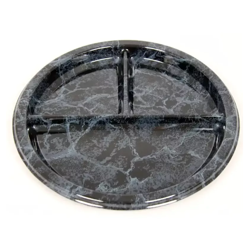 Plat PET rond 3 compartiments 26cm marbre (250pcs)