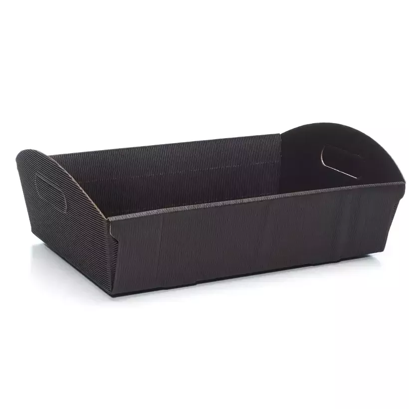 Carton panier kraft noir 360x270x90mm ridé (30pcs)