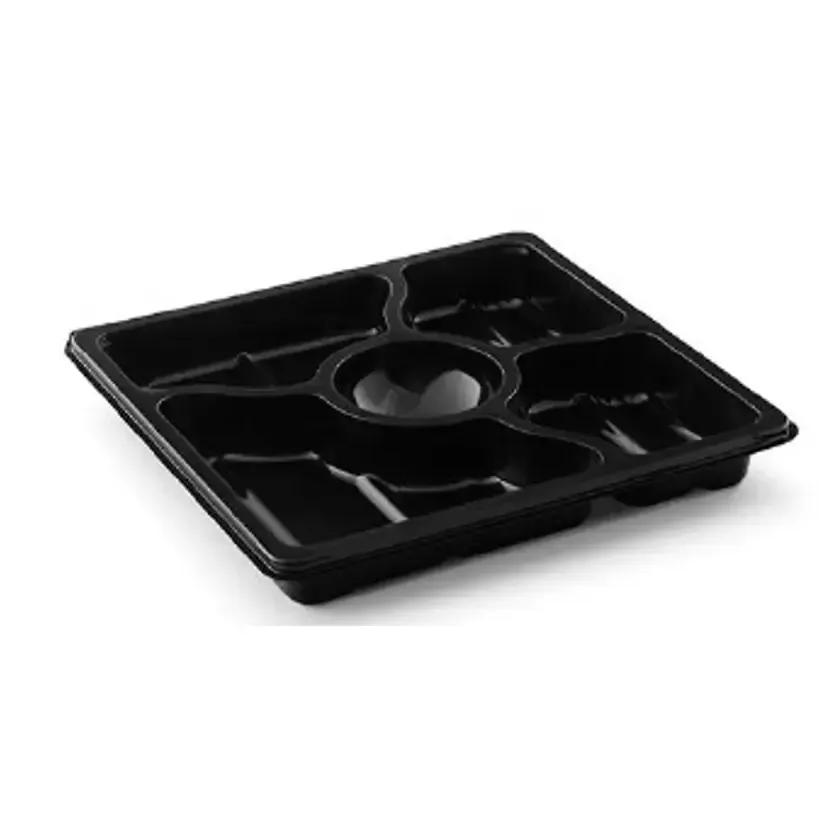 Ravier RPET carré noir 250x250x33mm 5 compartiments (120pcs)