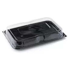 Plateau PET 55x37cm avec couvercle clip noir/transp (25pcs)