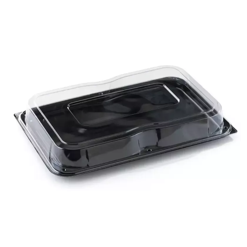 Plateau PET 55x37cm avec couvercle clip noir/transp (25pcs)