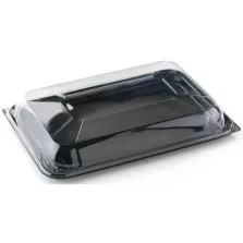 Plateau PET 46x30cm avec couvercle clip noir/transp (25pcs)