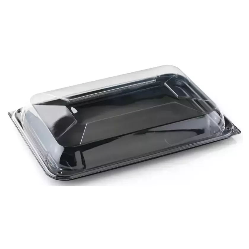 Plateau PET 46x30cm avec couvercle clip noir/transp (25pcs)