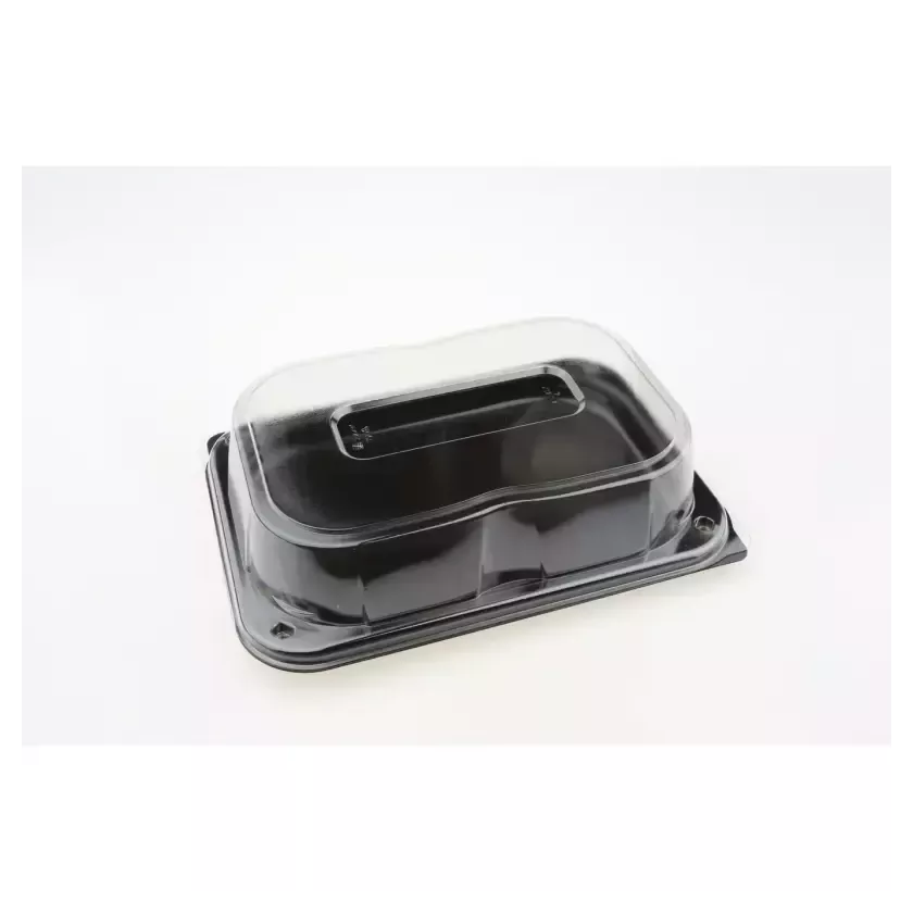 Plateau PET 24x17cm avec couvercle clip noir/transp (25pcs)