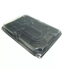 Plateau PET 24,5x35cm avec couvercle clip 7 compartiments noir/transp (25pcs)
