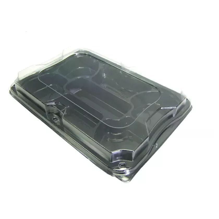 Plateau PET 24,5x35cm avec couvercle clip 7 compartiments noir/transp (25pcs)