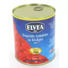 Tomates pelees en cubes 800g Elvea