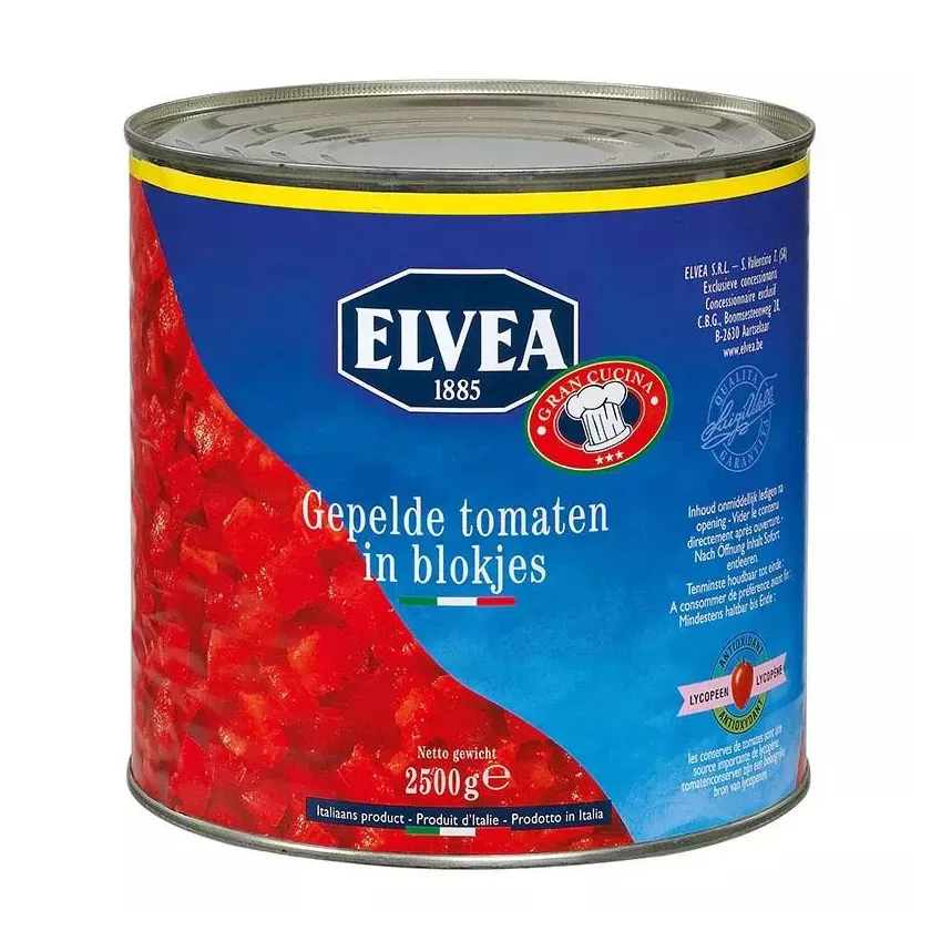 Tomates pelees en cubes 2,5kg Elvea Gran Cuci