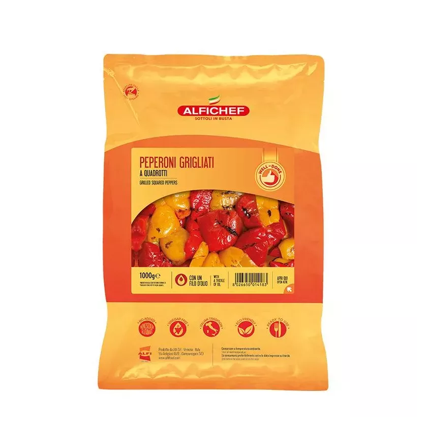 Poivrons grilles en des 1kg Alfichef - 850g poids egoutte