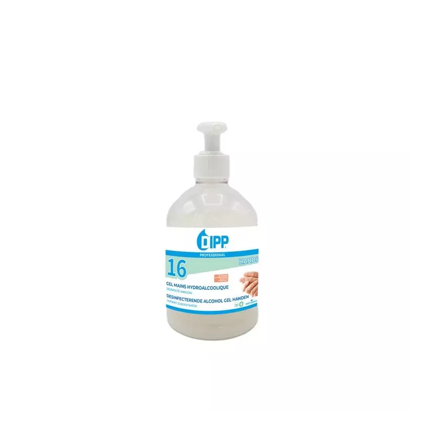Gel mains desinfectant alcool 16 Dipp HY1066 Alcogel pompe 500ml