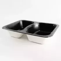Barquette papier/PET noire 2 compartiments 227x178x44mm