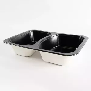 Barquette papier/PET noire 2 compartiments 227x178x44mm