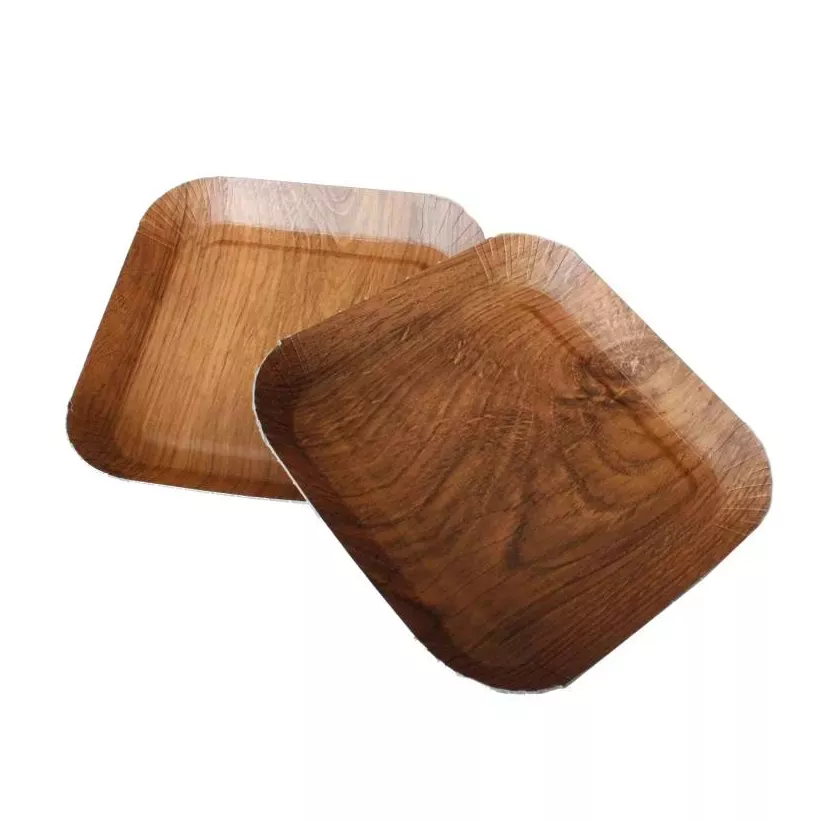 Barquette carton impression bois 105x105x12mm foncee