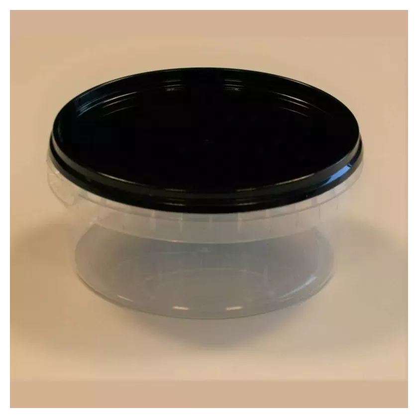 PP ravier et couvercle diametre 133x57mm 500ml cachete transparent-noir