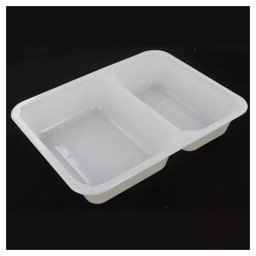 CPET tray 225x175x43mm blanc 2 compartiments 655-455ml Duni 115504