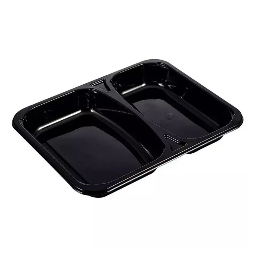 CPET tray 227x178x29mm noir 2 compartiments 770ml reference 2227-2L