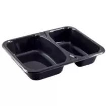 CPET tray 227x178x43mm noir 2 compartiments 1065ml reference 2227-2K