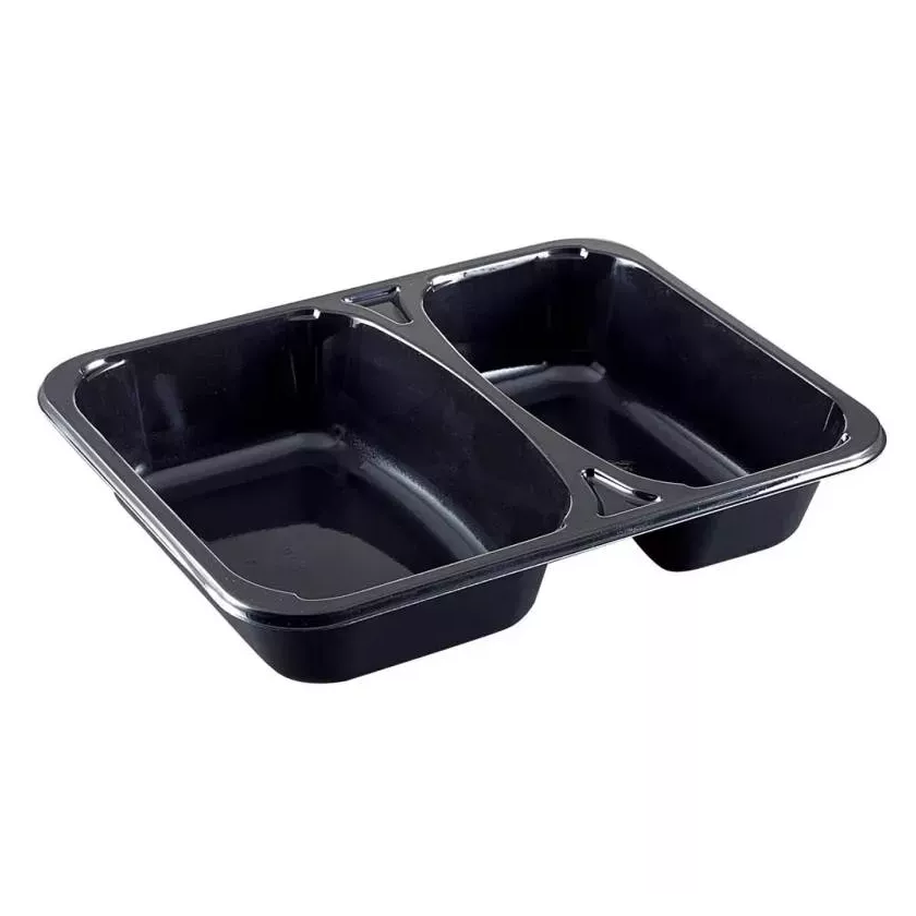 CPET tray 227x178x43mm noir 2 compartiments 1065ml reference 2227-2K