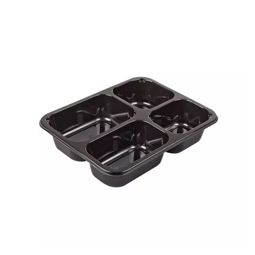 CPET tray 227x178x43mm noir 4 compartiments 1070ml reference 2227-4C