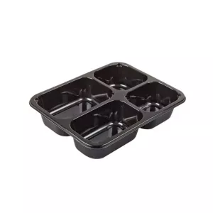 CPET tray 227x178x43mm noir 4 compartiments 1070ml reference 2227-4C
