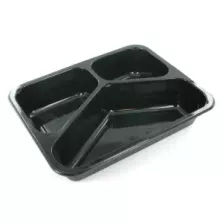 CPET tray 225x175x43mm noir 3 compartiments 525-275-205ml Duni 115506