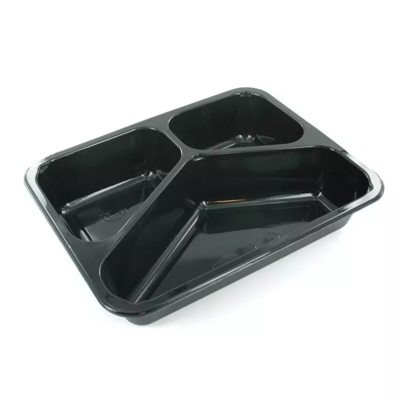 CPET tray 225x175x43mm noir 3 compartiments 525-275-205ml Duni 115506