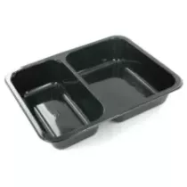 CPET tray 225x175x43mm noir 2 compartiments 655-455ml Duni 115505