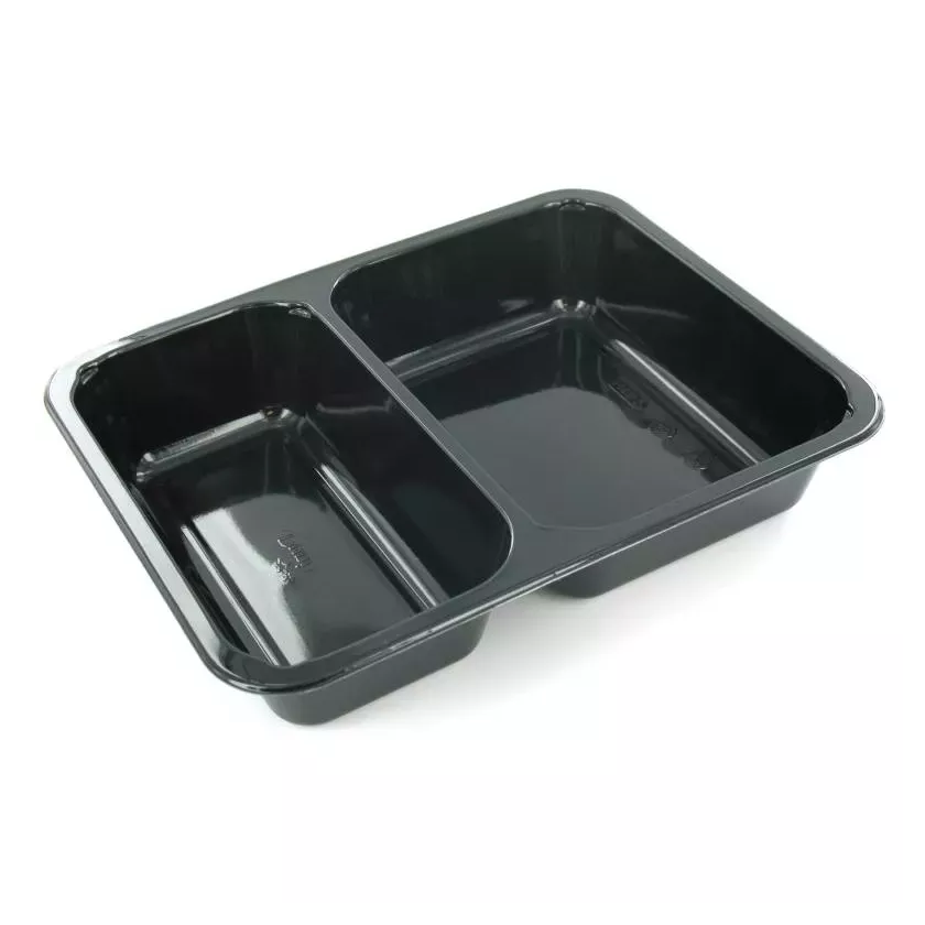 CPET tray 225x175x43mm noir 2 compartiments 655-455ml Duni 115505