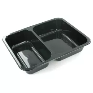CPET tray 225x175x43mm noir 2 compartiments 655-455ml Duni 115505