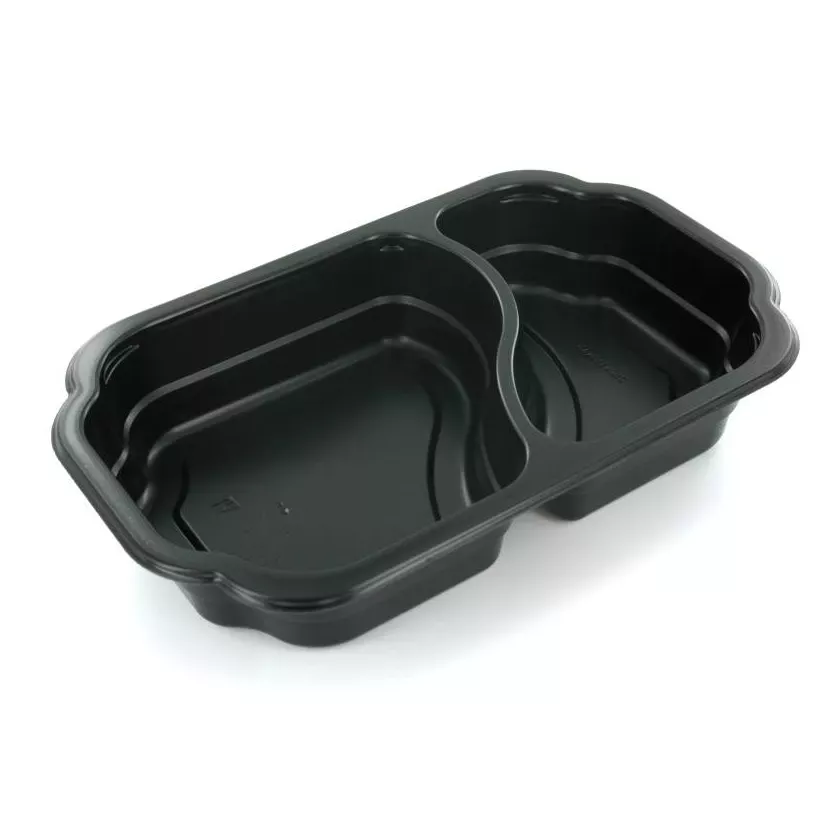 PP tray 250x159x45mm noir 2 compartiments take away Duni