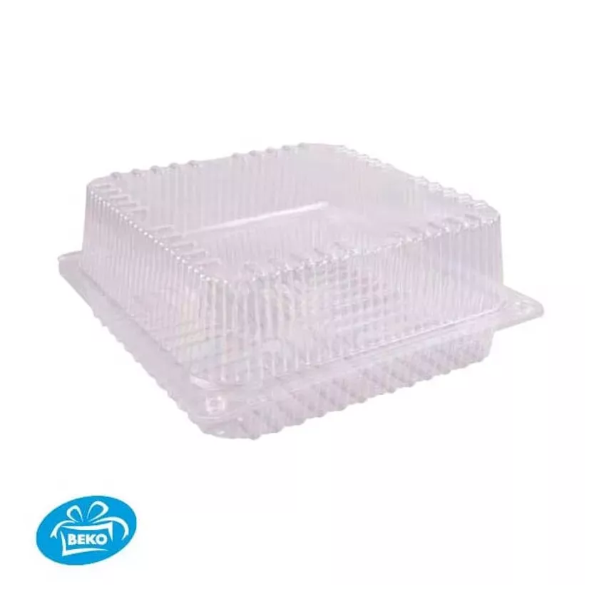 Blister patisserie PET carre couvercle a charniere 235x235x100mm