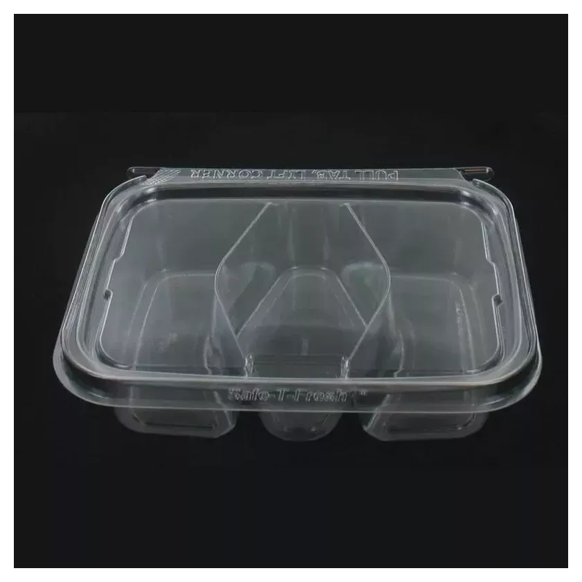 Blister APET 142x186x45mm 3 compartiments couvercle a charniere cachete