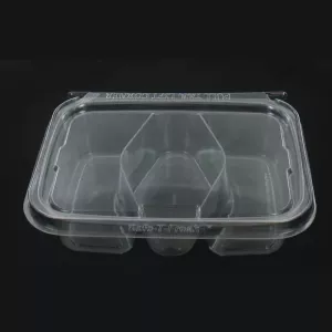 Blister APET 142x186x45mm 3 compartiments couvercle a charniere cachete