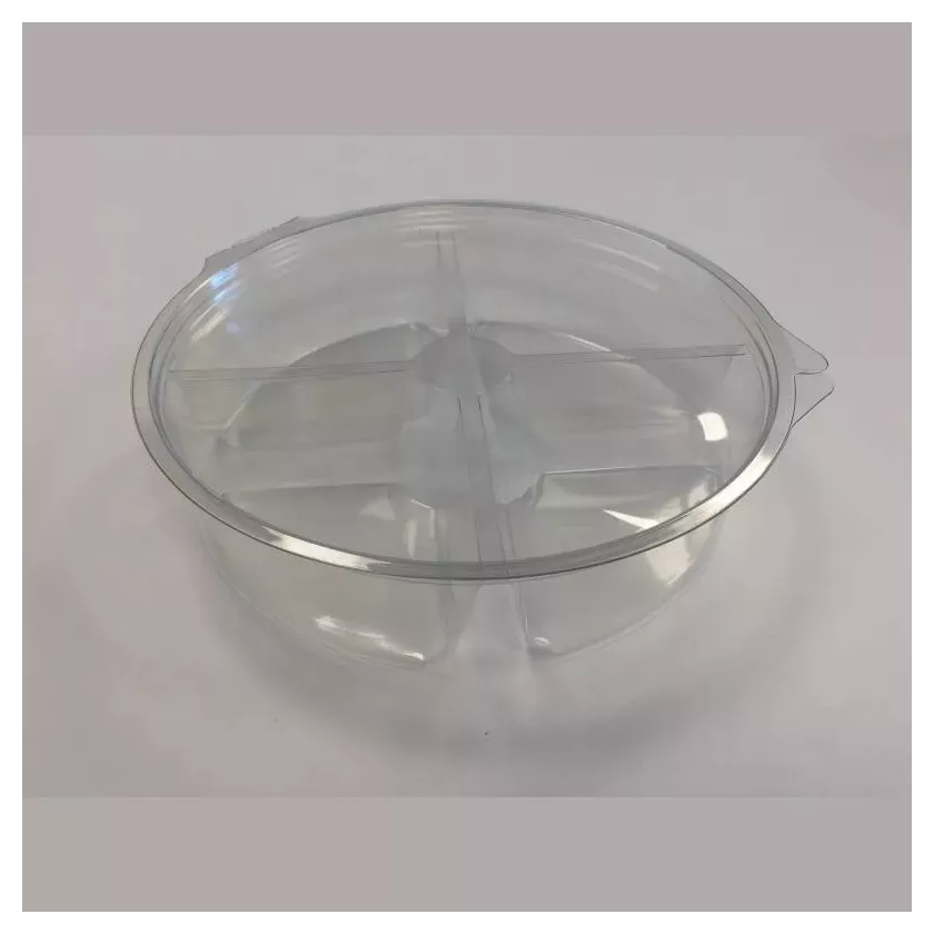 RPET ravier rond 4 compartiments couvercle a charniere diametre 220x55mm Olipack