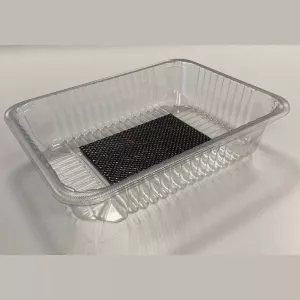 PET tray 227x178x50mm transparent ride avec buvard noir
