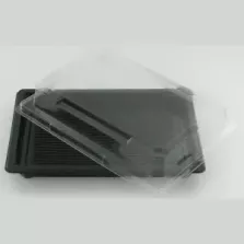 PET plat 185x129mm avec couvercle noir et transparent sushi