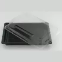 PET plat 185x129mm avec couvercle noir et transparent sushi