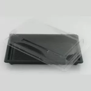 PET plat 215x135mm avec couvercle noir et transparent