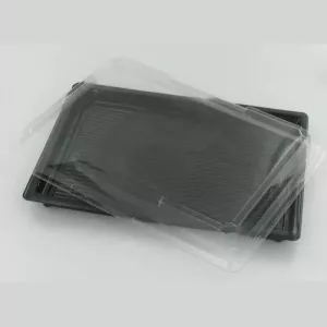PET plat 255x185mm avec couvercle noir et transparent sushi