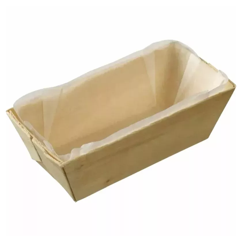 Barquette bois avec papier cuisson 375ml 140x75x50mm