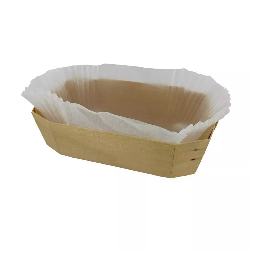 Moule en bois avec papier cuisson rectangulaire 163x105x50mm