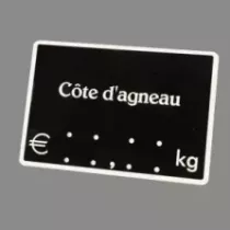 Etiquette sans pic 9x6cm avec texte noir bord blanc