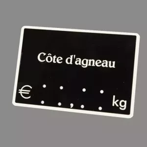 Etiquette sans pic 9x6cm avec texte noir bord blanc