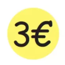Autocollant 3 euros diametre 3cm fluo jaune