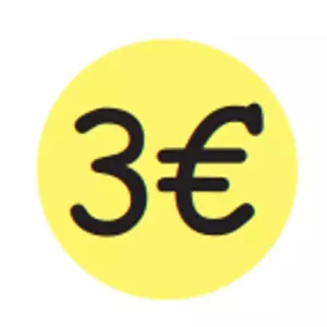 Autocollant 3 euros diametre 3cm fluo jaune