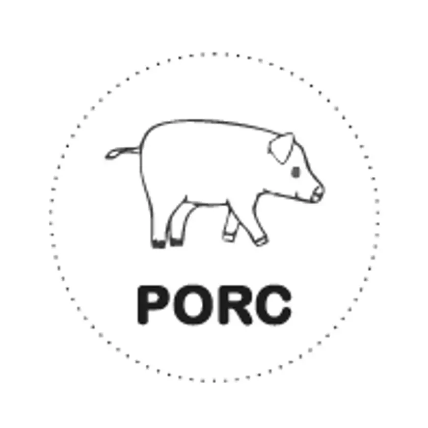 Autocollant porc diametre 3,5cm blanc et noir