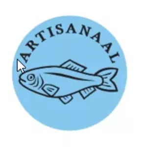 Autocollant artisanal poisson diametre 4cm bleu