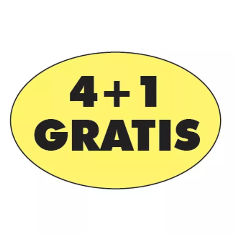 Autocollant 4+1 gratis 26x40mm ovale fluo jaune