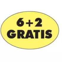 Autocollant 6+2 gratuit 26x40mm ovale fluo jaune