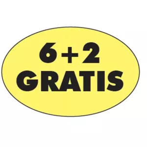 Autocollant 6+2 gratuit 26x40mm ovale fluo jaune
